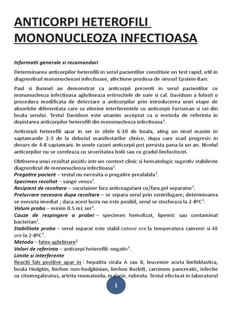 anticorpi heterofili|Anticorpi heterofili (mononucleoza infectioasa)